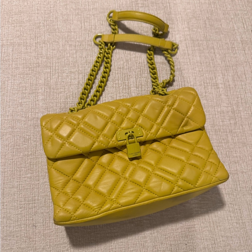 Green Quilted Shoulder Bag with Chain Strap